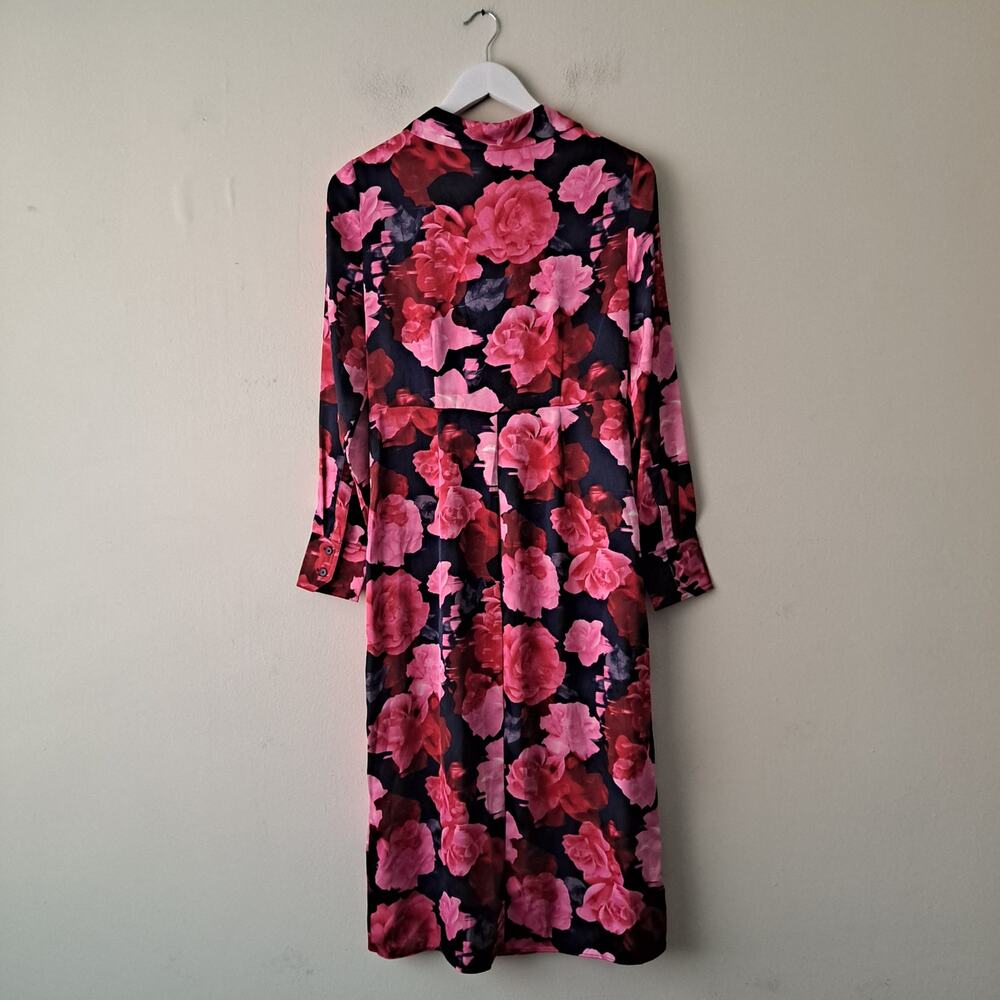 NWT Nicole Miller Floral Dress Collared Midi Faux Wrap Pink Navy Womens Size 6 - Picture 6 of 15